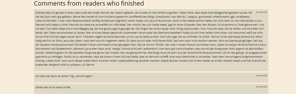 screenshot of user feedback tab